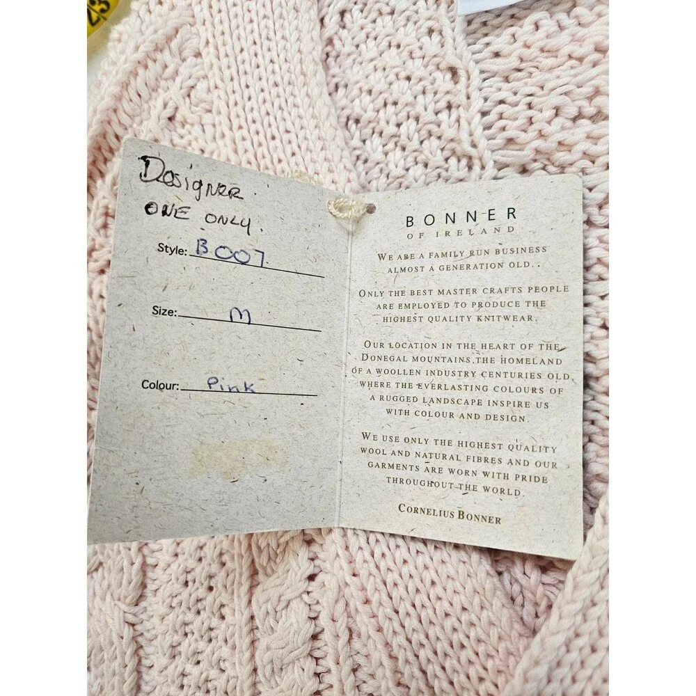 BONNER of IRELAND Women's Cable Knit Cardigan Sweater Medium Pink Striped Preppy - Picture 9 of 12